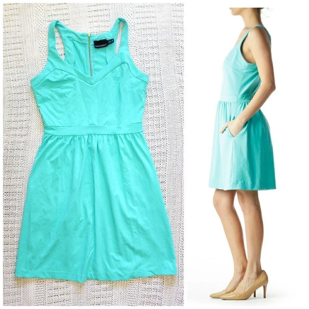 Cynthia Rowley Turquoise Sweetheart day mini dress Size M Sleeveless Pockets